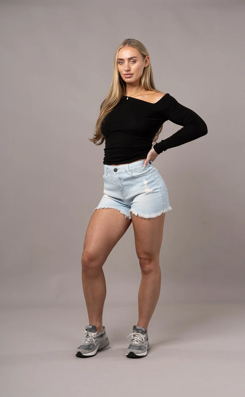 Womens Fitjeans Ripped Shorts - Vintage Blue