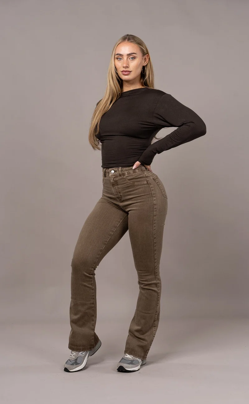 Womens Pastel Flared Fitjeans - Brown