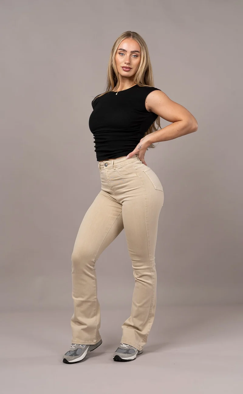Womens Pastel Flared Fitjeans - Sand