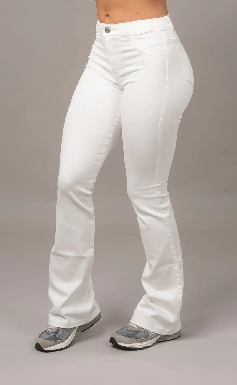 Womens Pastel Flared Mid Waisted Fitjeans - White