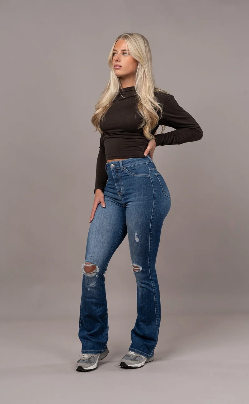 Womens Flared Ripped Fitjeans - Sapphire Blue