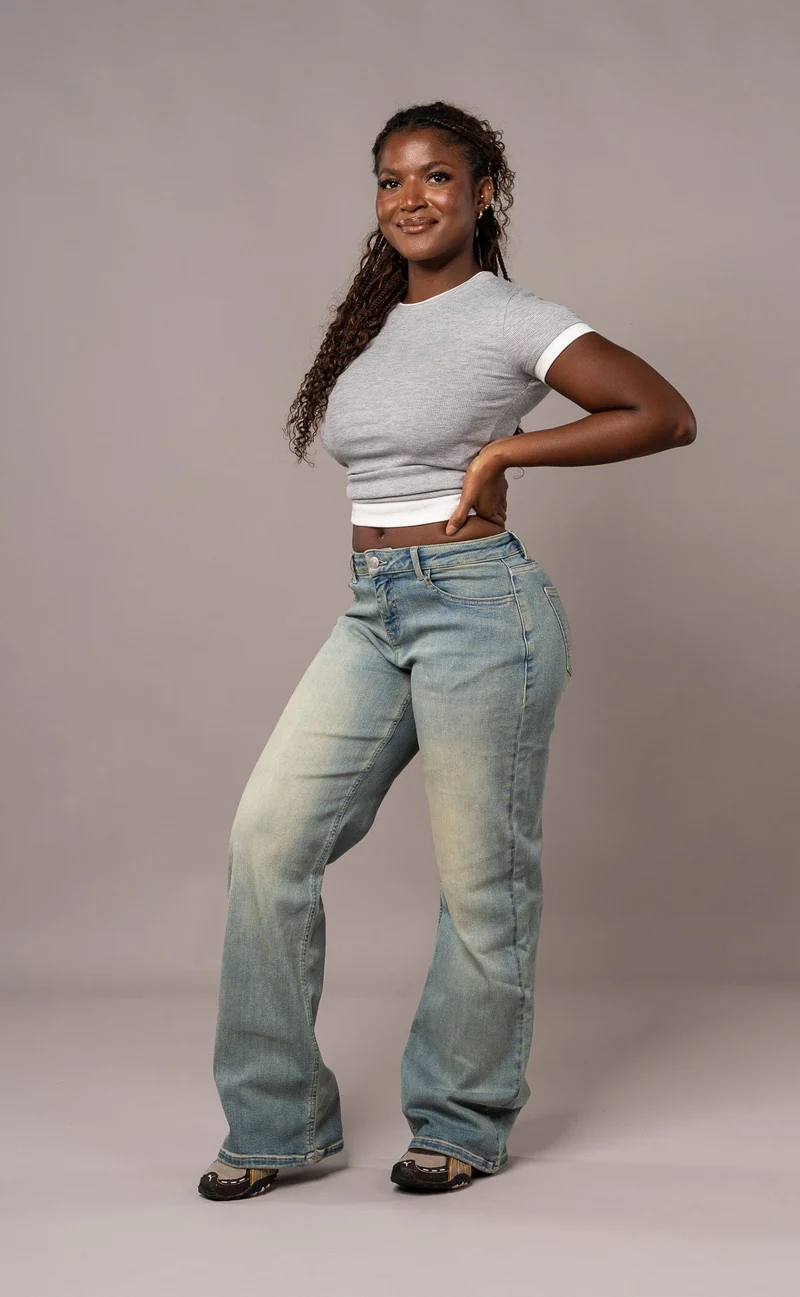Womens Baggy Low Waisted Fitjeans - Distorted Blue