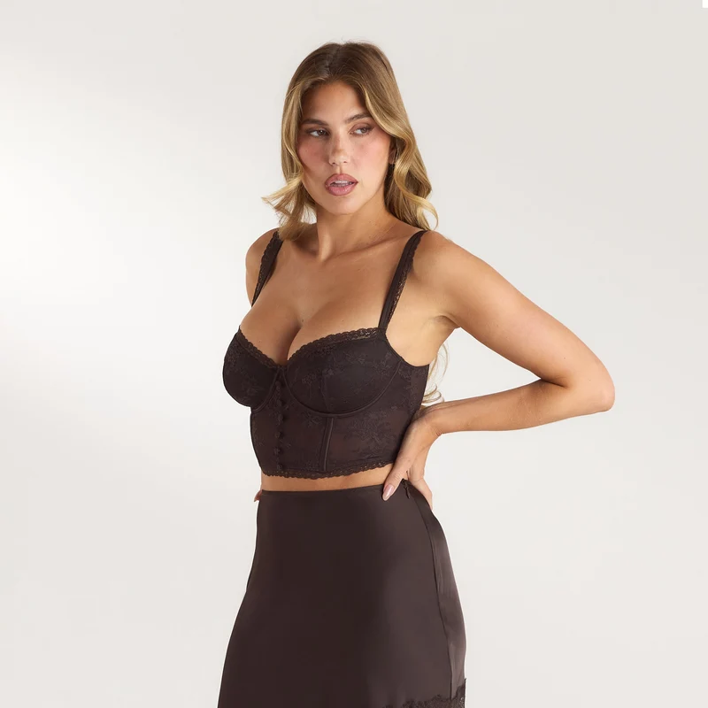 Spitzen-Bralette - Schokolade