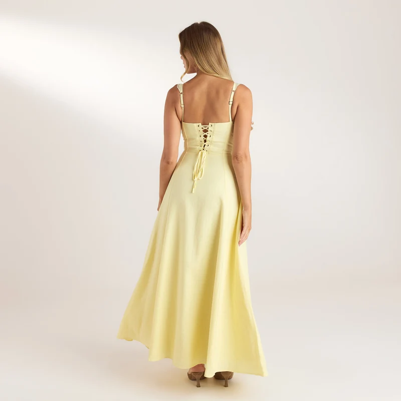 Maxikleid mit Spitzenbesatz - Zitrone