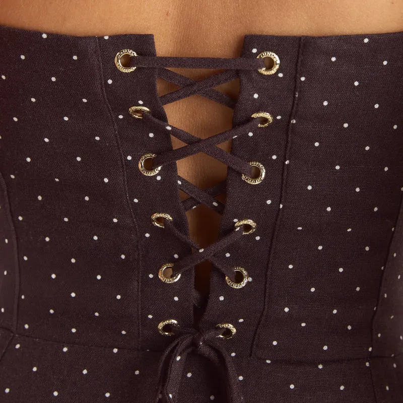 Maxikleid mit Spitzenbesatz - Schokolade mit Punkten