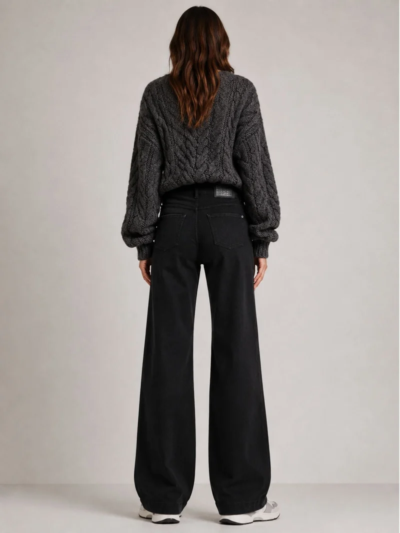 MAC JEANS - WIDE, Authentic Stretch Denim, Mid-Waist, Black-Black