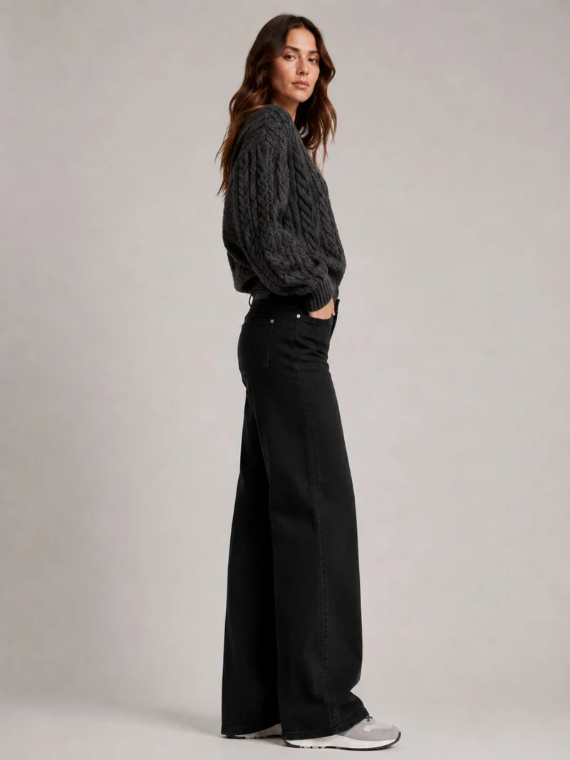 MAC JEANS - WIDE, Authentic Stretch Denim, Mid-Waist, Black-Black