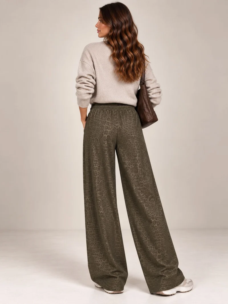 Only M - Palazzo mit Gummizug, High Waist, Animal Print Allover, Khaki