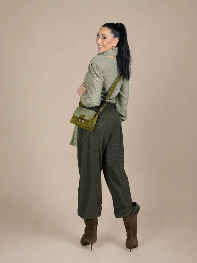 Only M - Palazzo mit Gummizug, High Waist, Animal Print Allover, Khaki