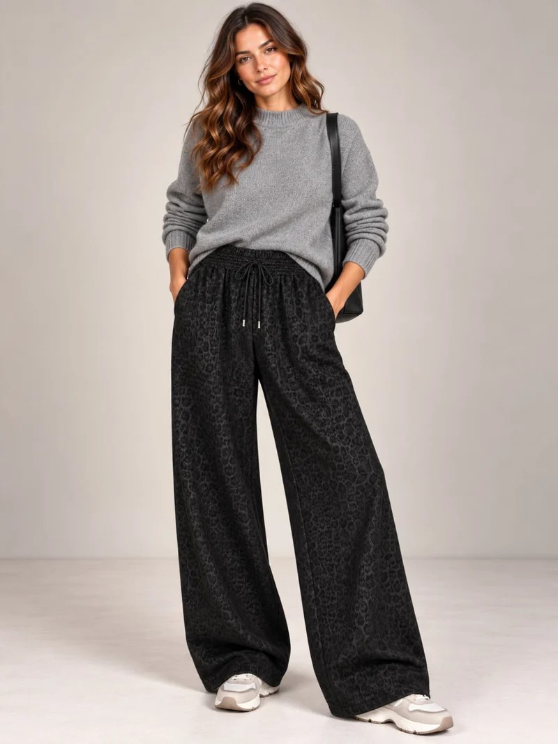 Only M - Palazzo mit Gummizug, High Waist, Animal Print Allover, Black