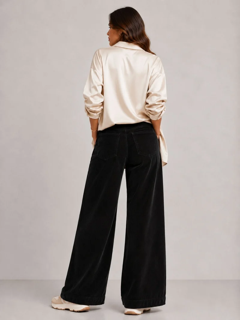 MAC JEANS - PALAZZO CORDUROY, High-Waist, Black