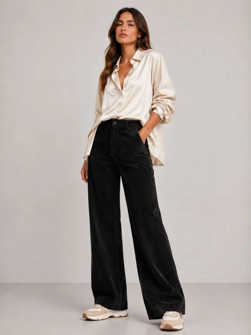 MAC JEANS - PALAZZO CORDUROY, High-Waist, Black
