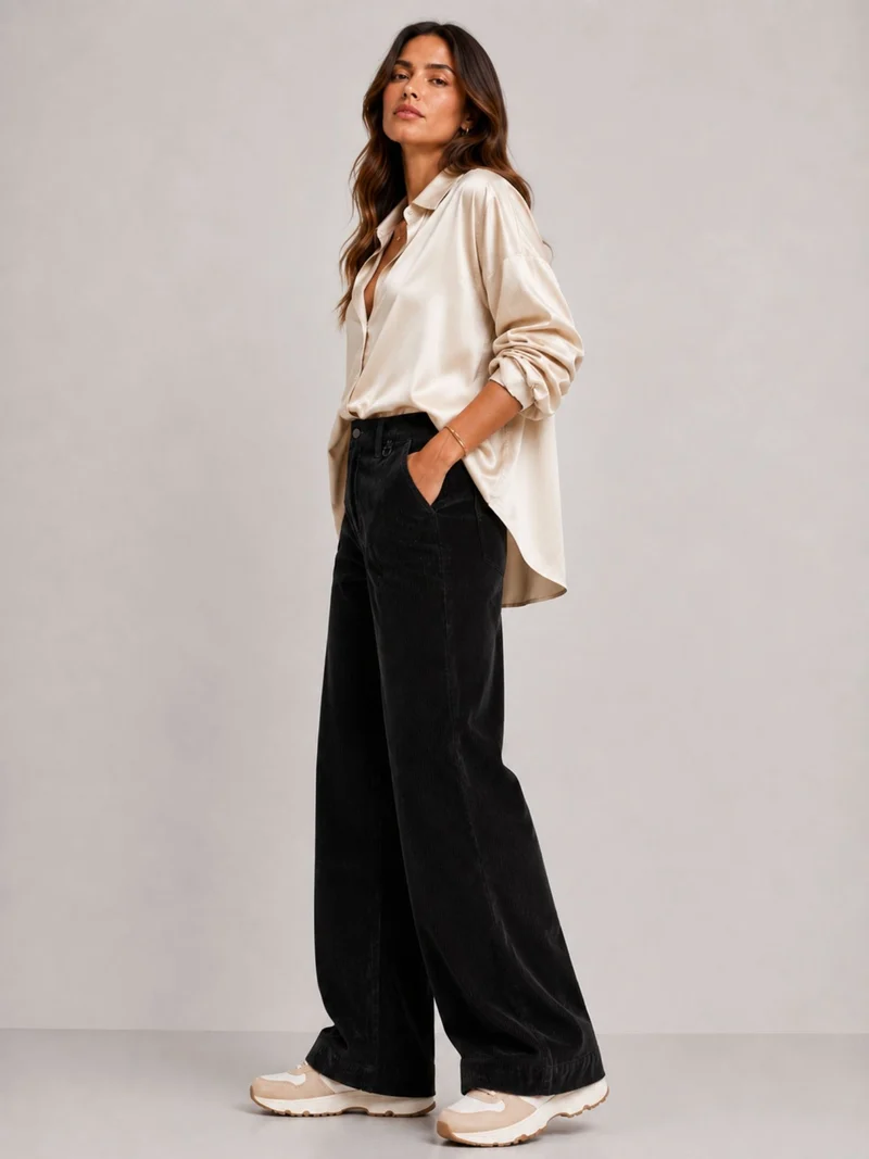 MAC JEANS - PALAZZO CORDUROY, High-Waist, Black