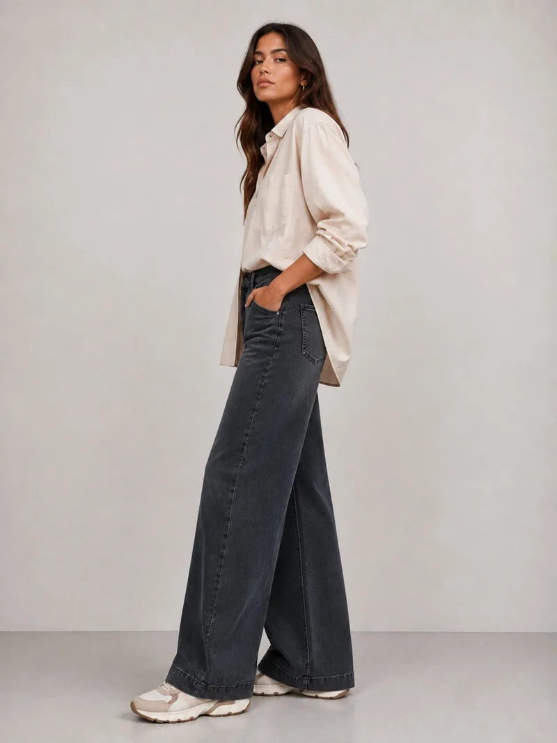 MAC JEANS - DREAM WIDE AUTHENTIC, Mid-Waist, Soft Grey Authentic