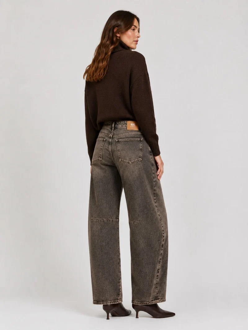 MAC - DAKOTA with Cuts, High Waist, Barrel Jeans, Brown Crincle