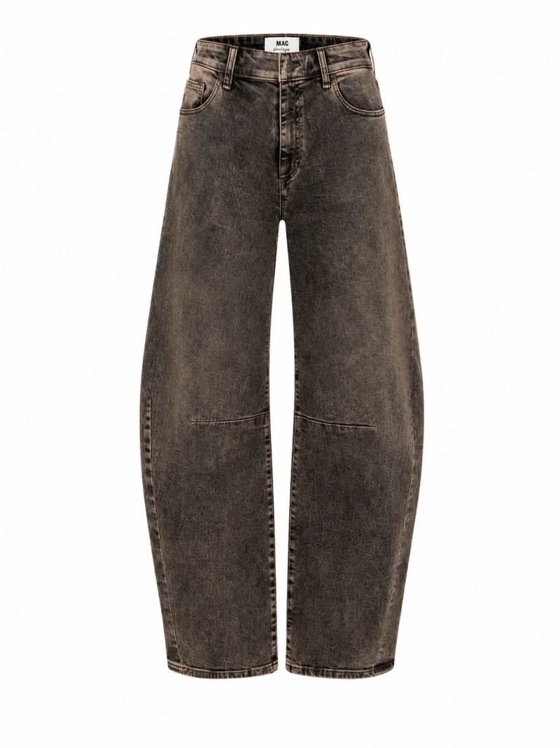 MAC - DAKOTA with Cuts, High Waist, Barrel Jeans, Brown Crincle
