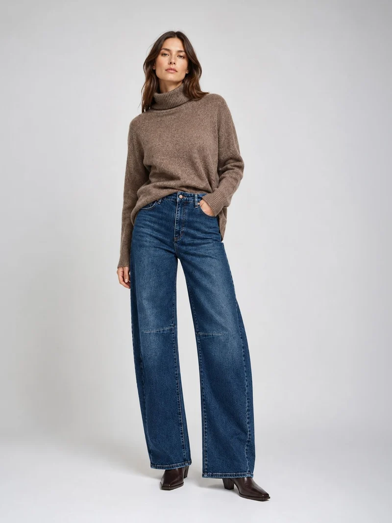 MAC - DAKOTA with Cuts, High Waist, Barrel Jeans, Blue Mended