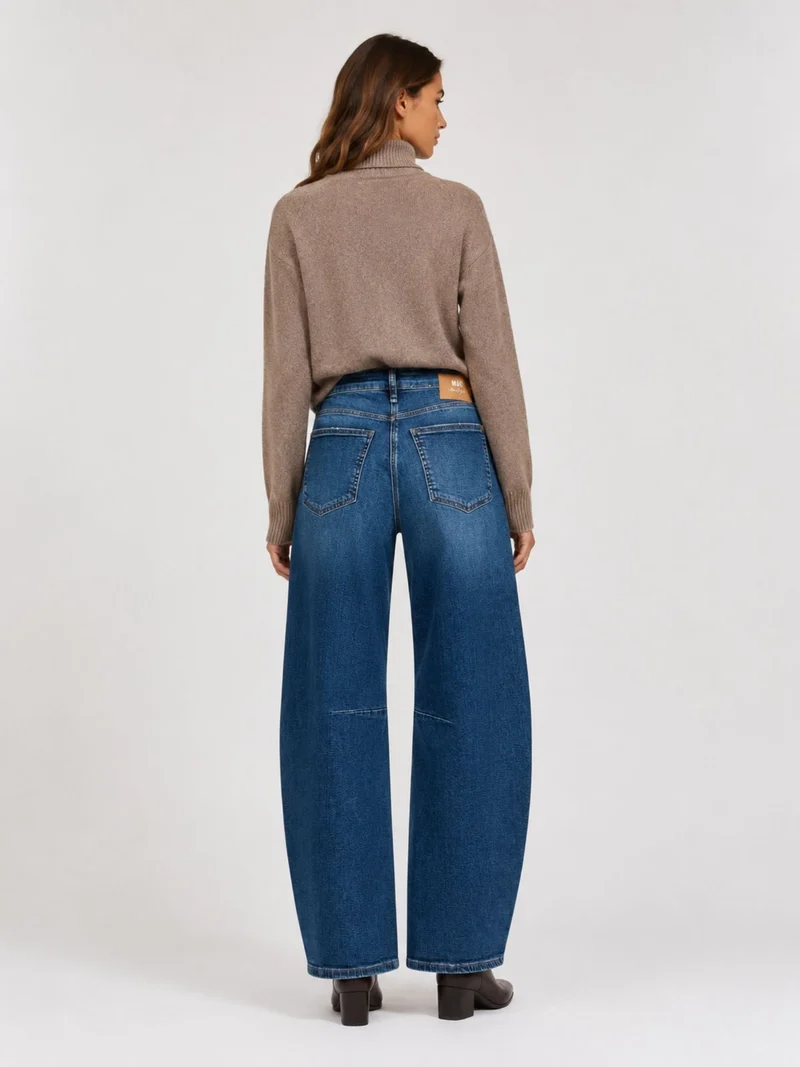 MAC - DAKOTA with Cuts, High Waist, Barrel Jeans, Blue Mended