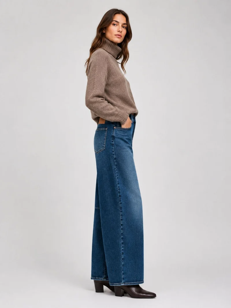 MAC - DAKOTA with Cuts, High Waist, Barrel Jeans, Blue Mended