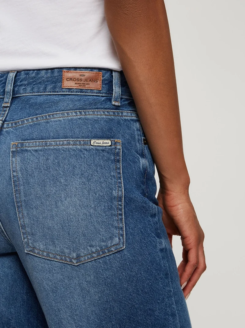 CROSS JEANS - Damen Jeans, Flare Fit, Mid Waist, Mid Blue