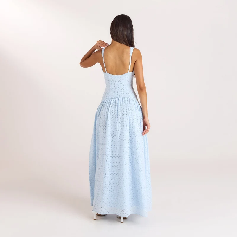 Broderie-Maxikleid - Blau