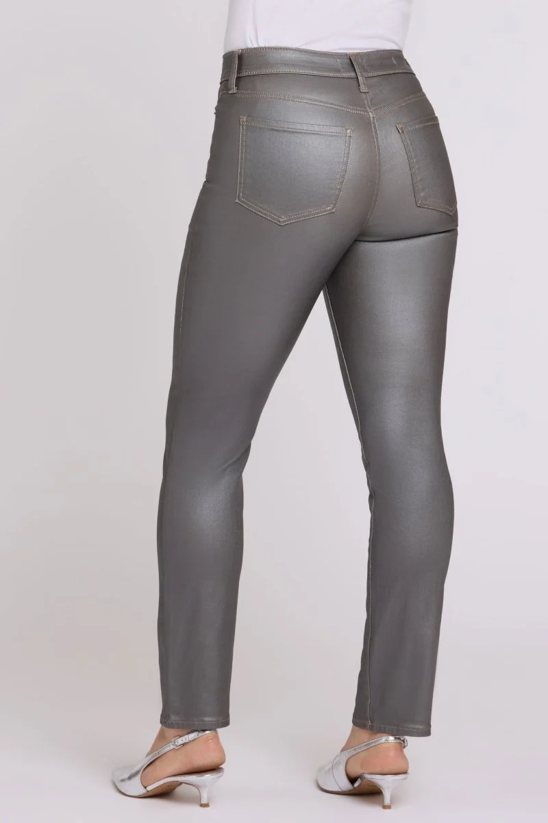 Beschichtete Sheri Slim Straight Jeans mit High Waist | Coated Pewter