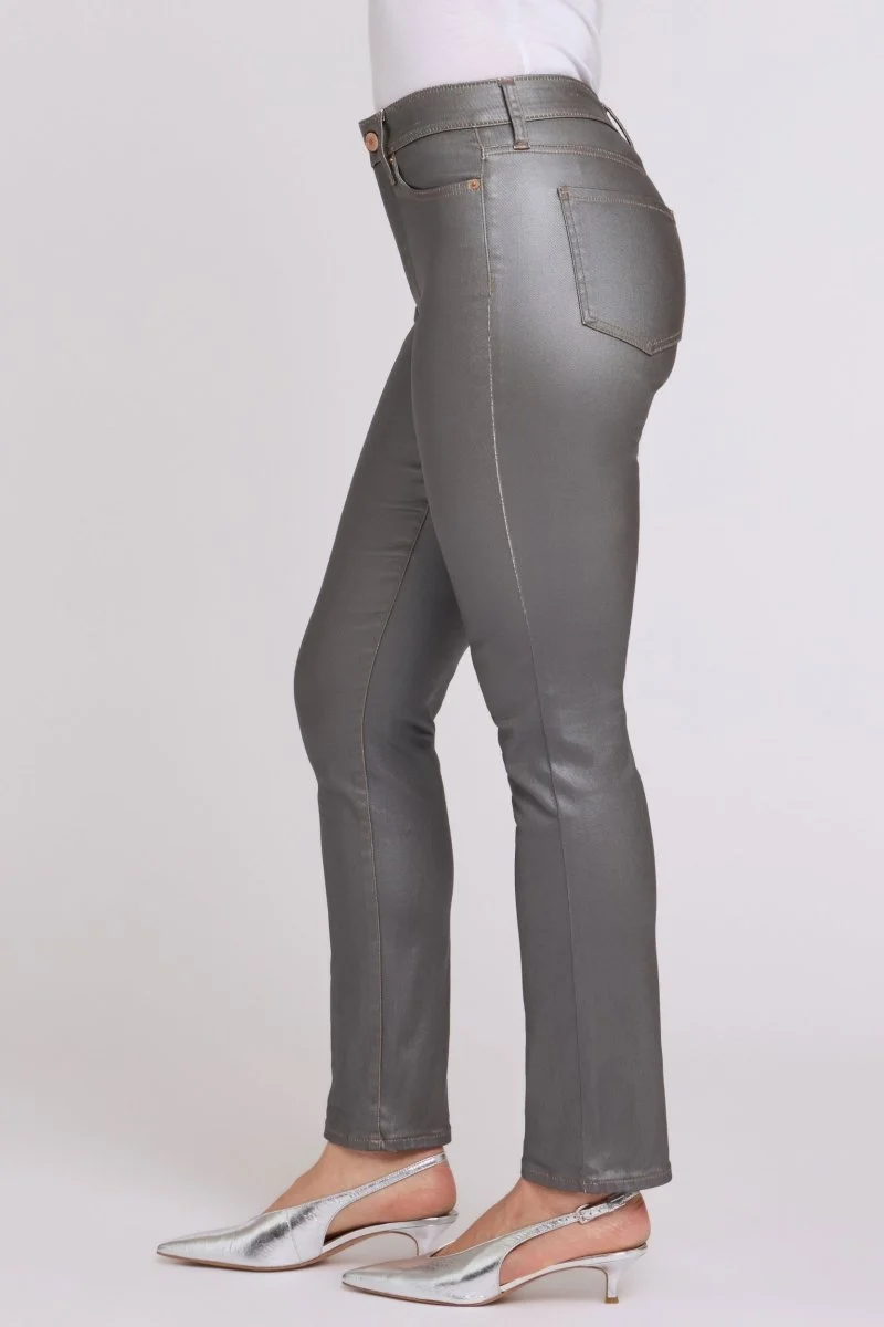 Beschichtete Sheri Slim Straight Jeans mit High Waist | Coated Pewter