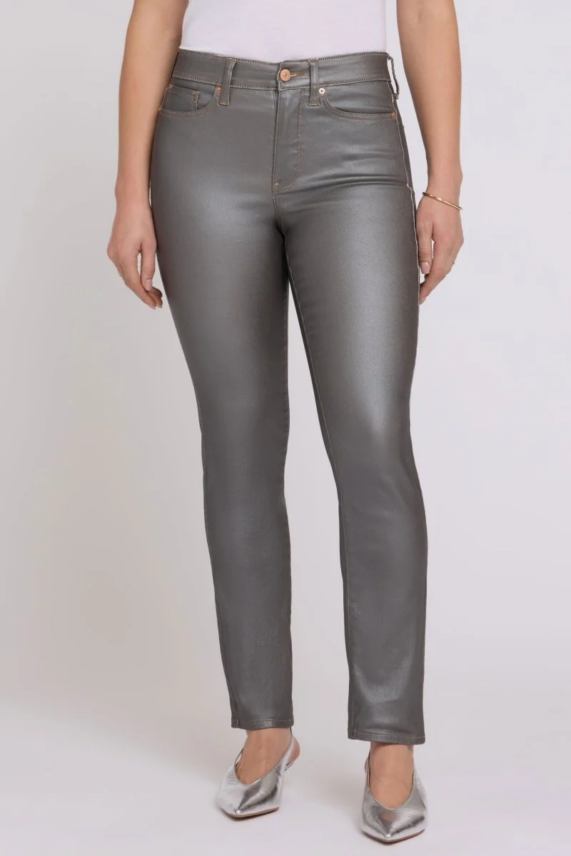 Beschichtete Sheri Slim Straight Jeans mit High Waist | Coated Pewter