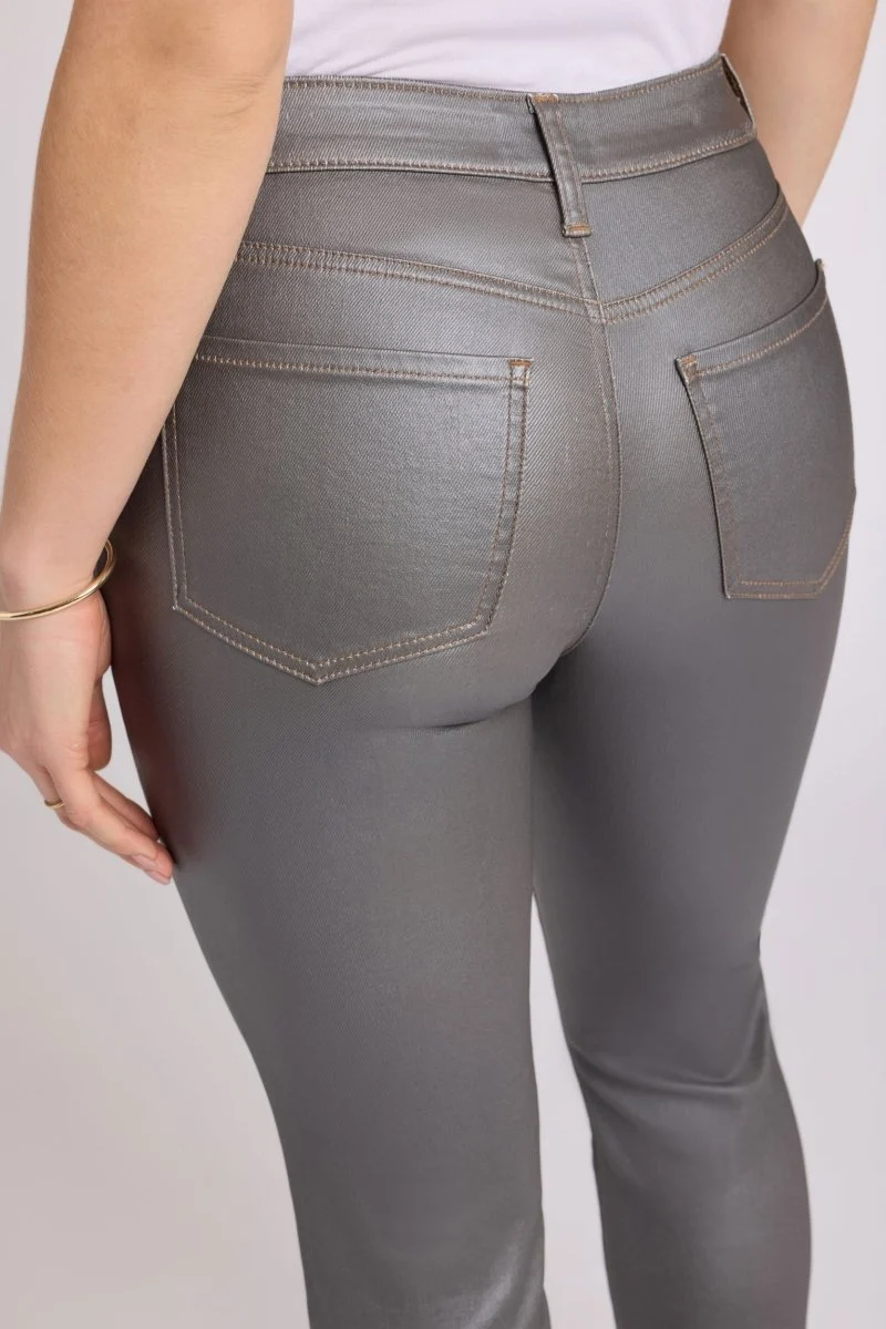 Beschichtete Sheri Slim Straight Jeans mit High Waist | Coated Pewter