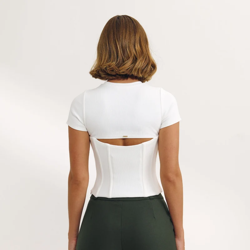 Korsett-T-Shirt - Weißgrau