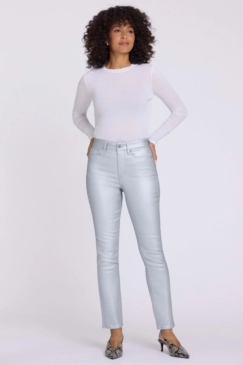 Beschichtete Sheri Slim Straight Jeans mit High Waist | Coated Silver