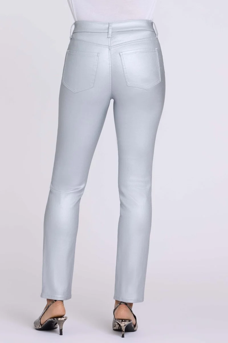 Beschichtete Sheri Slim Straight Jeans mit High Waist | Coated Silver
