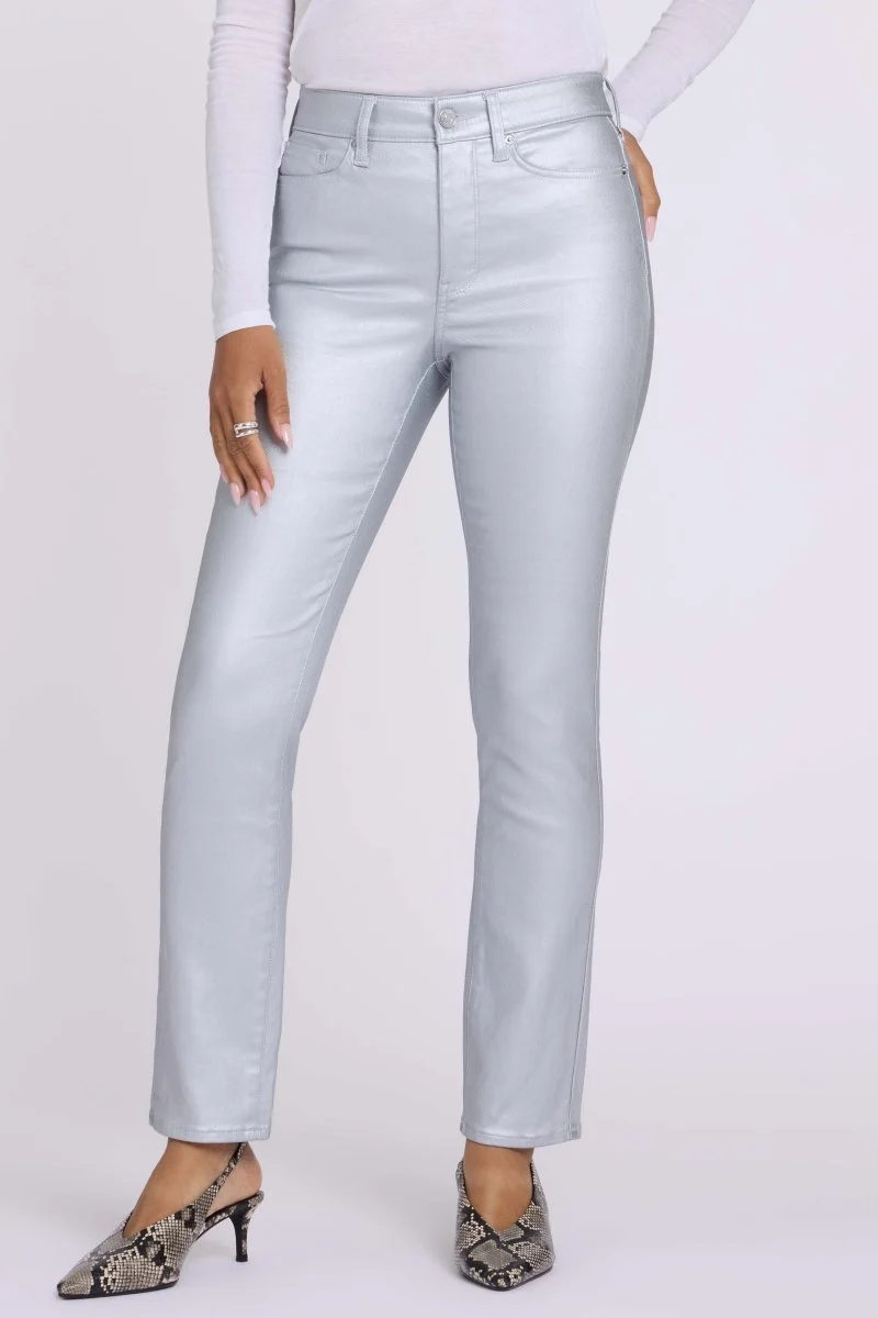 Beschichtete Sheri Slim Straight Jeans mit High Waist | Coated Silver