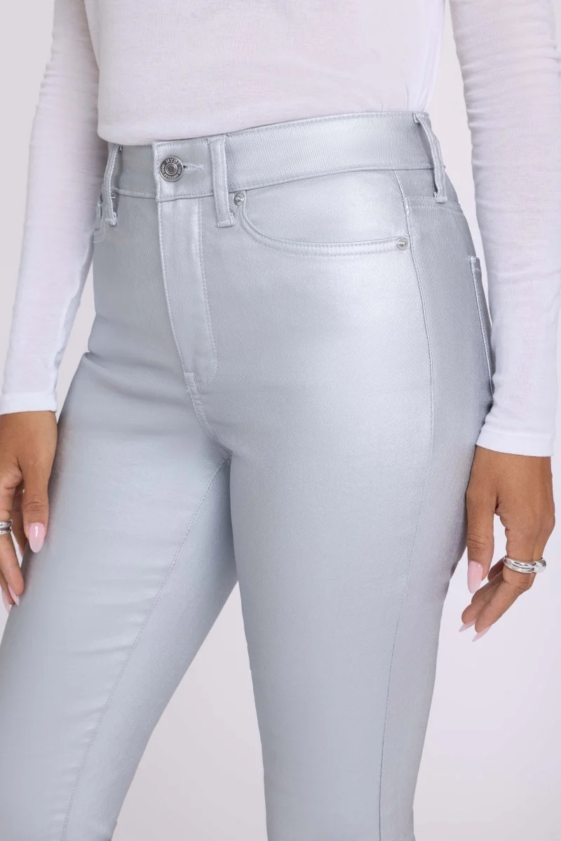 Beschichtete Sheri Slim Straight Jeans mit High Waist | Coated Silver