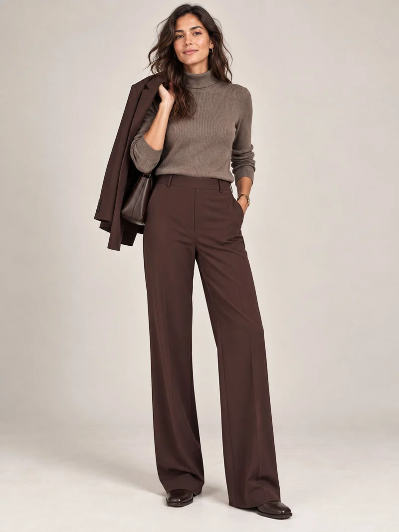 ONLY M -Travel-Wear Strong – Damen Stoffhose in Straight Fit und High Waist, Nutella