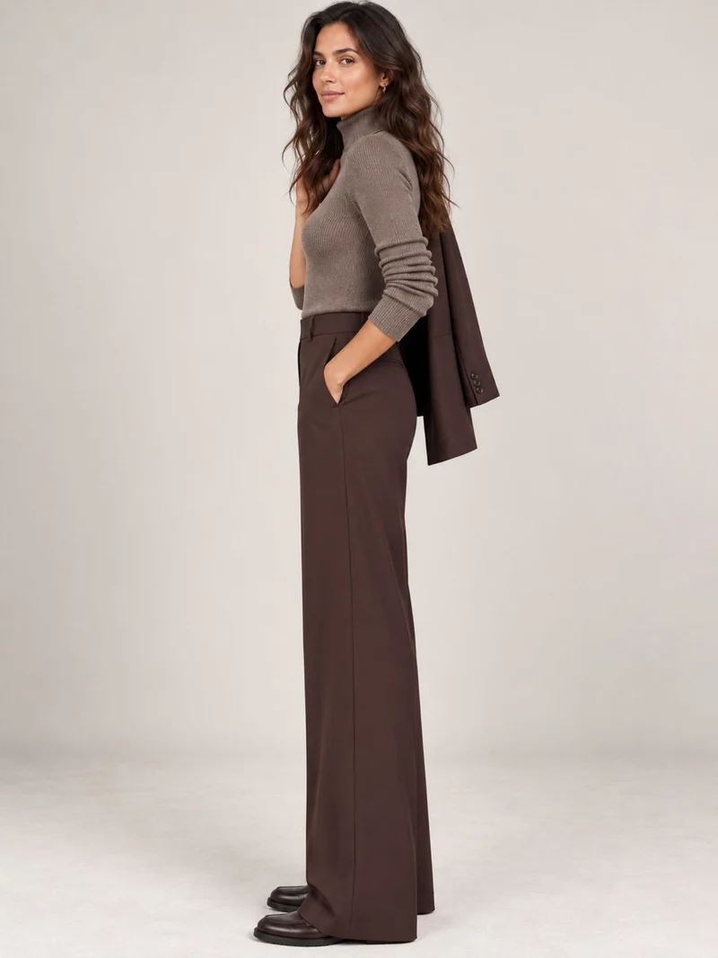 ONLY M -Travel-Wear Strong – Damen Stoffhose in Straight Fit und High Waist, Nutella