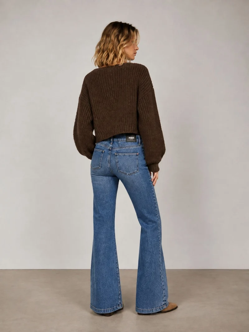 MAVI - MALIBU, High Waist, Loose Wide Leg ohne Saum mit Stickerei, Light Used Brushed Denim
