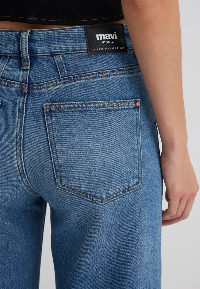 MAVI - MALIBU, High Waist, Loose Wide Leg ohne Saum mit Stickerei, Light Used Brushed Denim