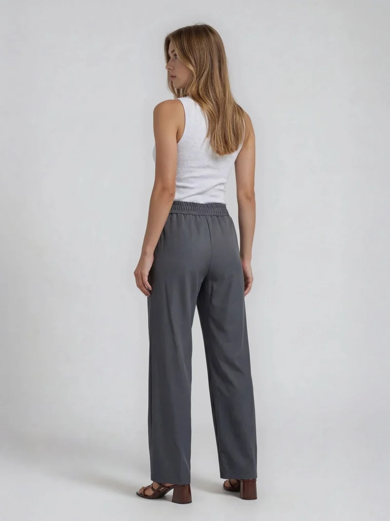 ONLY M - Stoffhose mit elastischen Gummizug, Straight Leg, High Waist, Grey