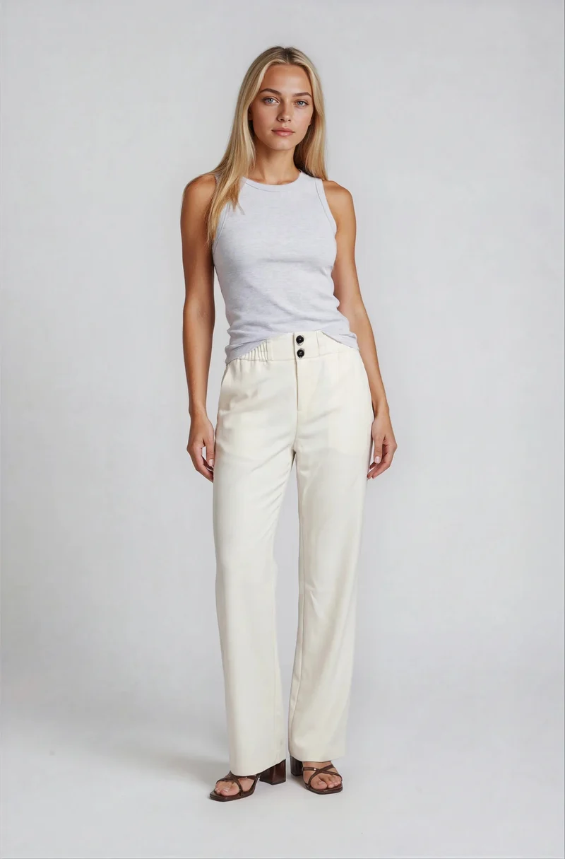 ONLY M - Stoffhose mit elastischen Gummizug, Straight Leg, High Waist, Creme