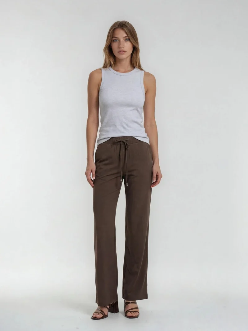 ONLY M - Sporty Chic Hose, Straight Leg, High Waist, Choco Mousse