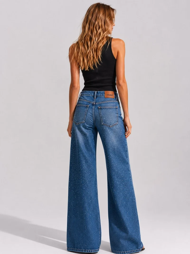MAVI - MALIBU, High Waist, Loose Wide Leg, Dark Brushed Denim Sparkle