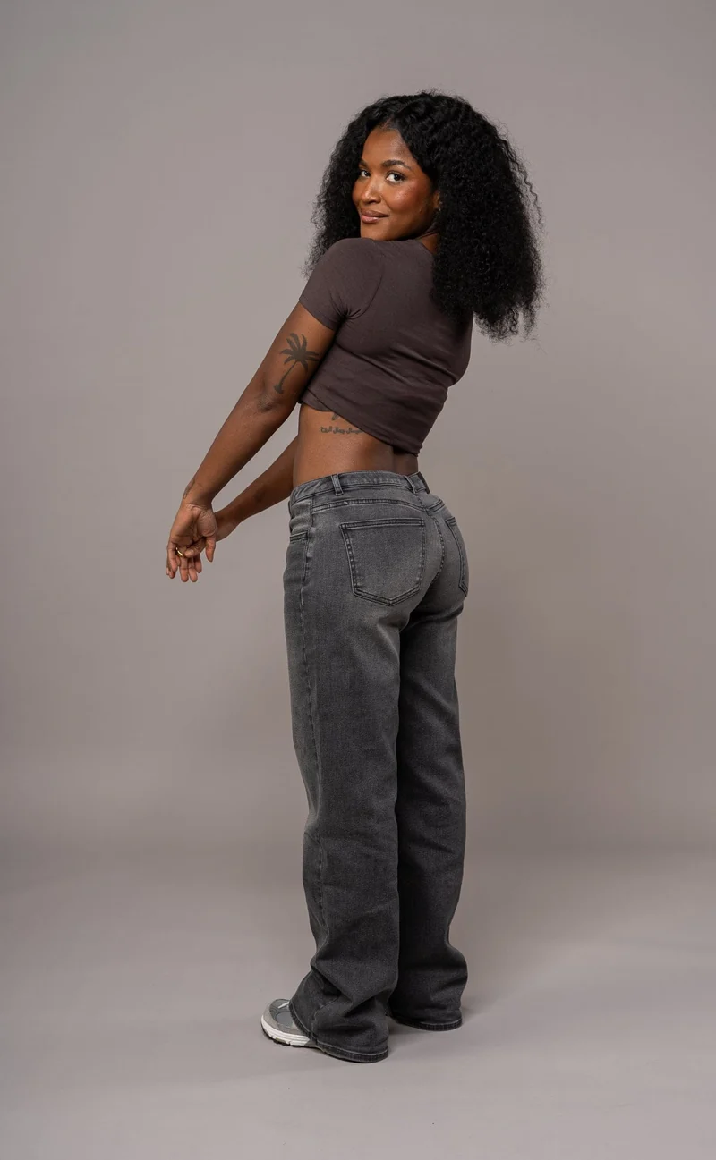 Womens Baggy Low Waisted Fitjeans - Grey