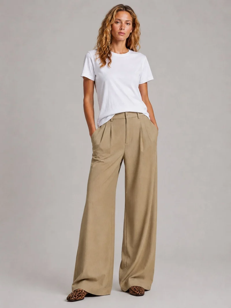 Bogilvy - LIS - Damenstoffhose mit weitem Bein, Mid-Waist, Beige