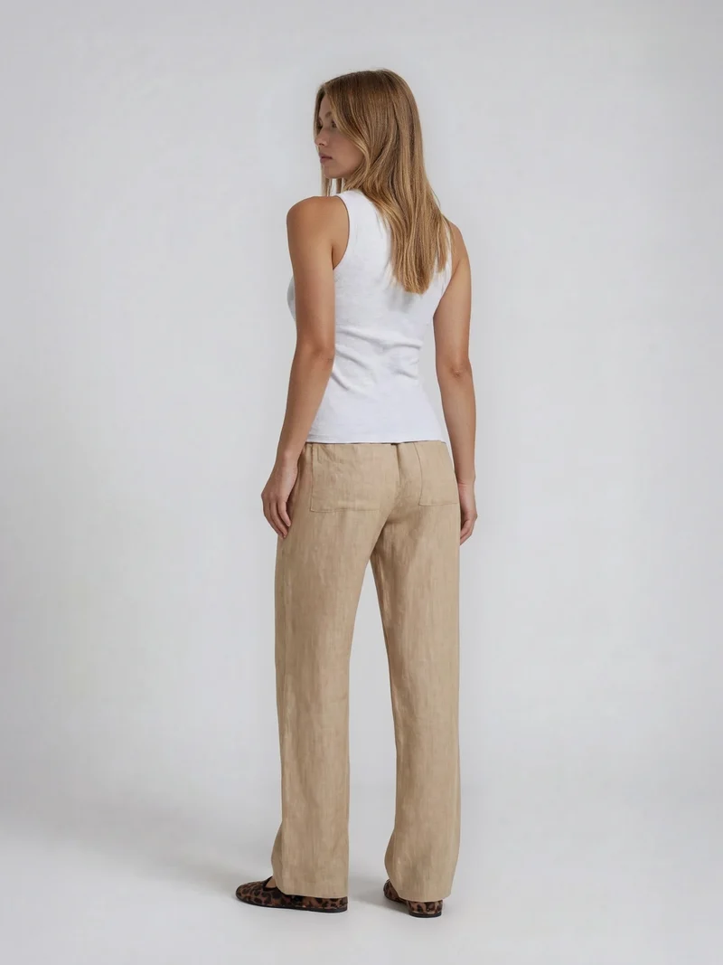 MAC - Chiara Belt, 100% Leinenhose, High-Waist, Almond Beige
