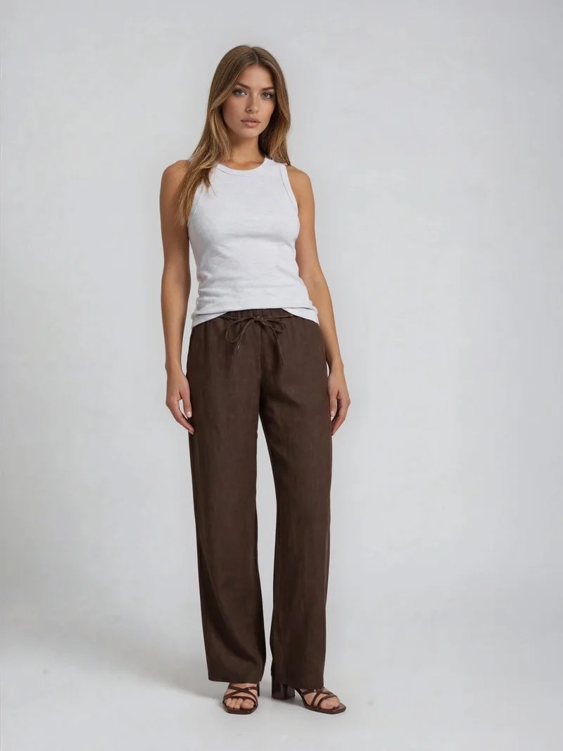 MAC - Chiara Belt, 100% Leinenhose, High-Waist, Truffle Brown