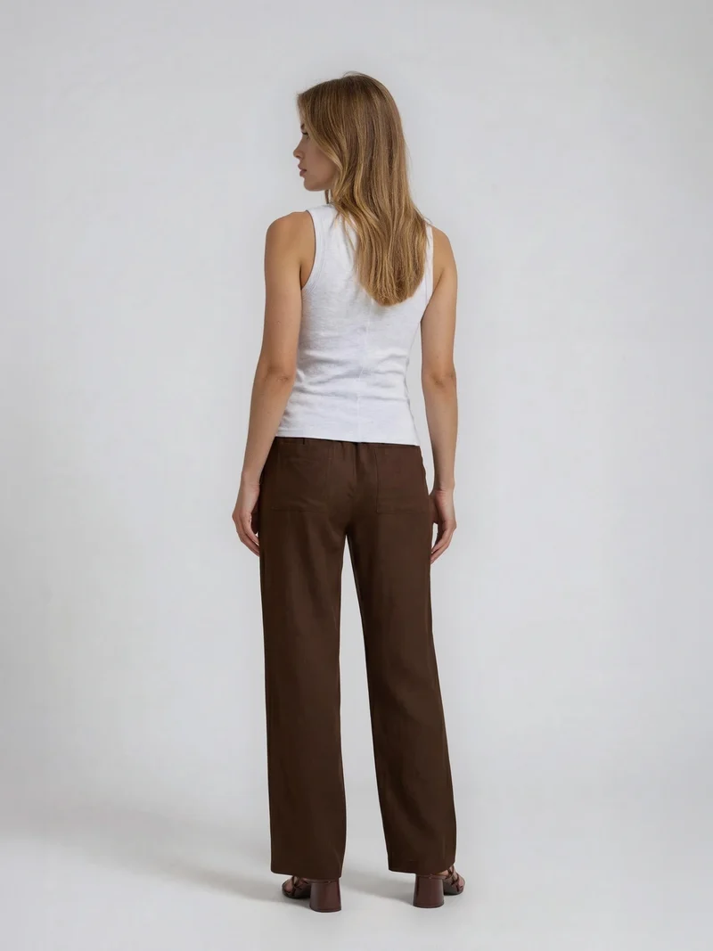 MAC - Chiara Belt, 100% Leinenhose, High-Waist, Truffle Brown