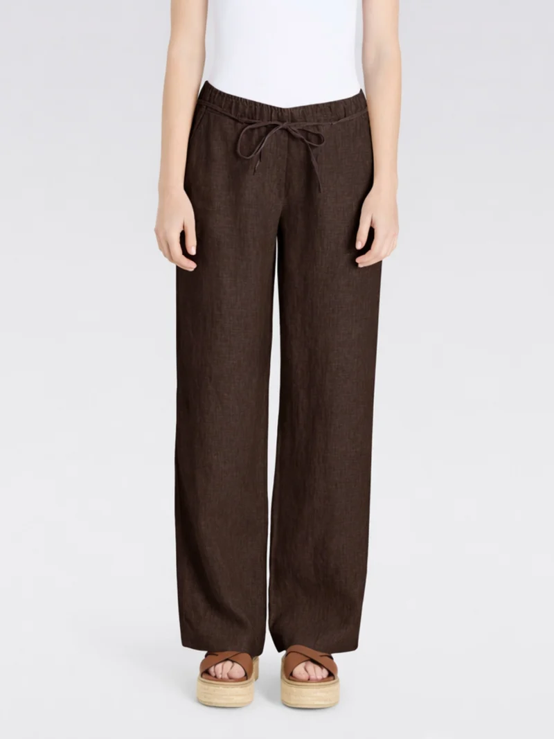 MAC - Chiara Belt, 100% Leinenhose, High-Waist, Truffle Brown
