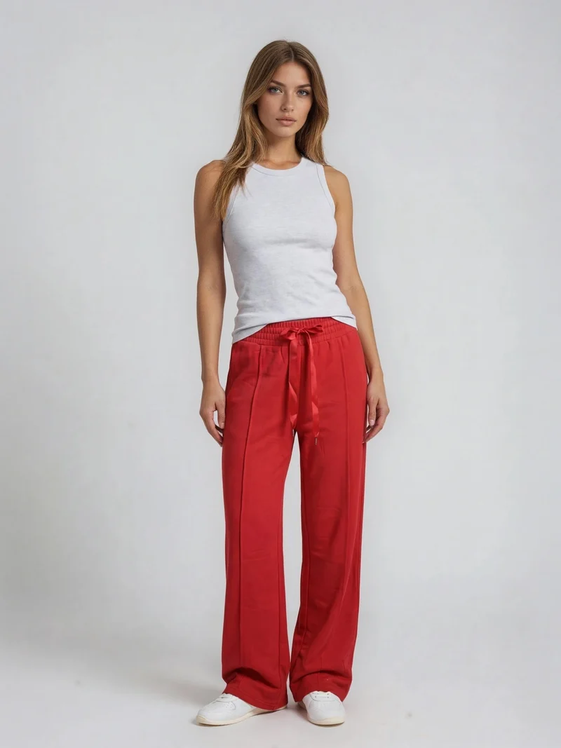 BOGILVY - EMMA, Wide Leg, Sweatpants, High-Waist, Red