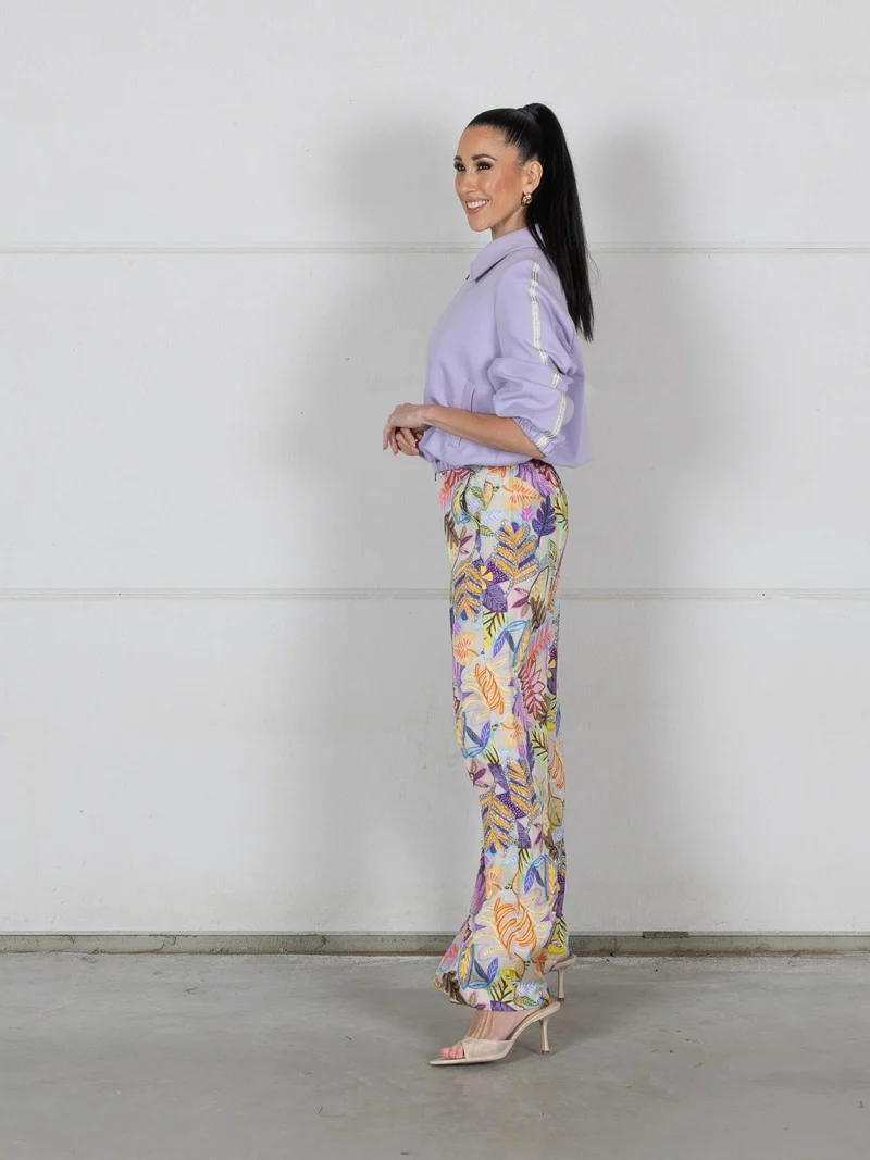 ONLY M - leichte Damen Stoffhose, High Waist, Straight Wide Leg, Alloverprint Multi